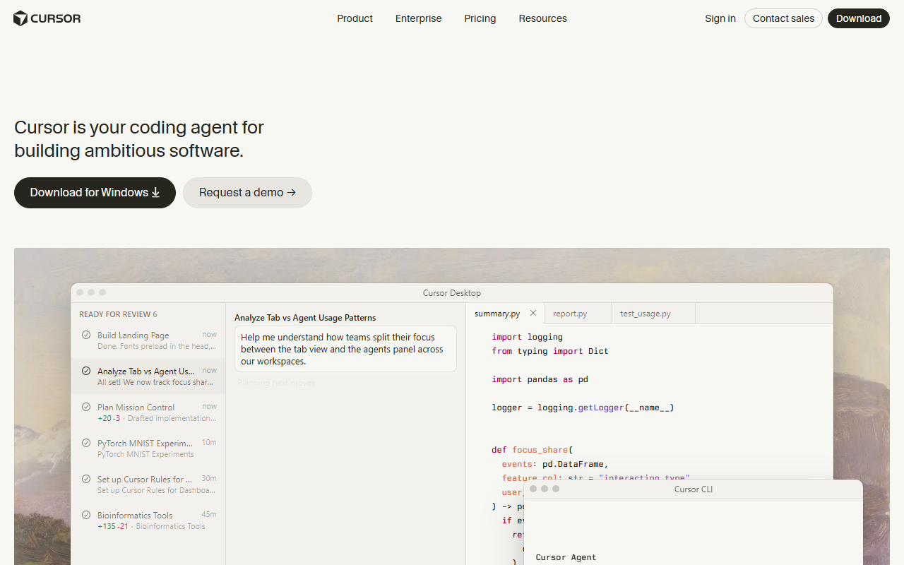 Cursor homepage — screenshot of cursor.com